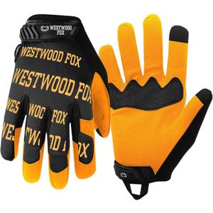 WESTWOOD FOX Gardening Working Gloves Leather Safety Thorn Proof Gloves for Mens & Women Flexible Heavy Duty Mechanic Gloves (Medium, Yellow Golden)