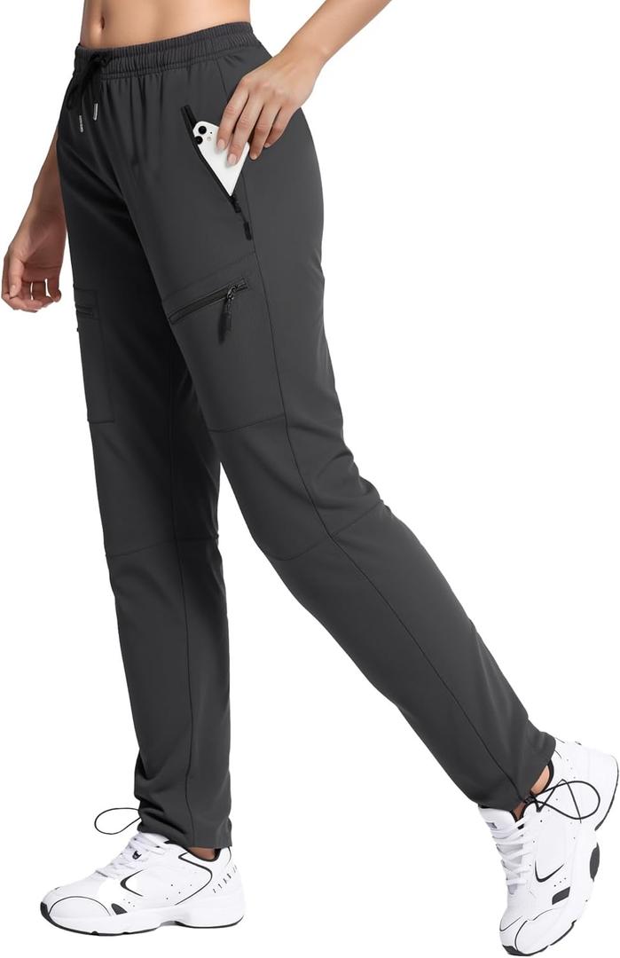 Womens Hiking Pants Quick Dry Tall Insteam 29"/32"/34"/36" Water Resistant Lightweight Cargo Pants with 5 Pockets (Black, M)