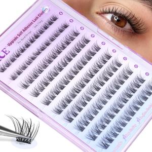 Self Adhesive Eyelashes Reusable Natural Self Adhesive Lash Clusters Wispy Press on Lashes Pre-Glue 8-12mm 120pcs C Curl DIY Eyelash Extensions Kit No Glue Needed by ALICE