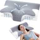 Effective Pain Relief Cervical Neck Pillow for Sleeping, Memory Foam Pillows for Neck Support, Odorless Contour Side Pillow, Ergonomic Bed Pillow for Back Stomach Sleeper (Grey and White)
