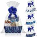 Marspark 18 Pcs 6 Set Hanukkah Bags for Gifts 8x10'' Chanukah Gift Menorahs Star Basket Boxes Empty to Fill with Gifts Blue Pull Bows Cellophane Wrapping Supplies for Hanukkah Party Favor Decorating