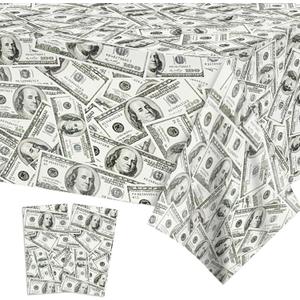 2 PCS Dollar Party Tablecloths, 87" Lx51 W Rectangular Plastic Table Covers, Birthday Party Disposable Tablecloths Party Decoration Supplies