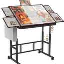 Jigsaw Puzzle Table 1500 Pieces with Legs & Storage Pocket, Height Adjustment & Tilting Puzzle Table for Adults with Drawers, Jigsaw Puzzle Board with Cover and Wheels for All Ages(Coffee Color) (Black)