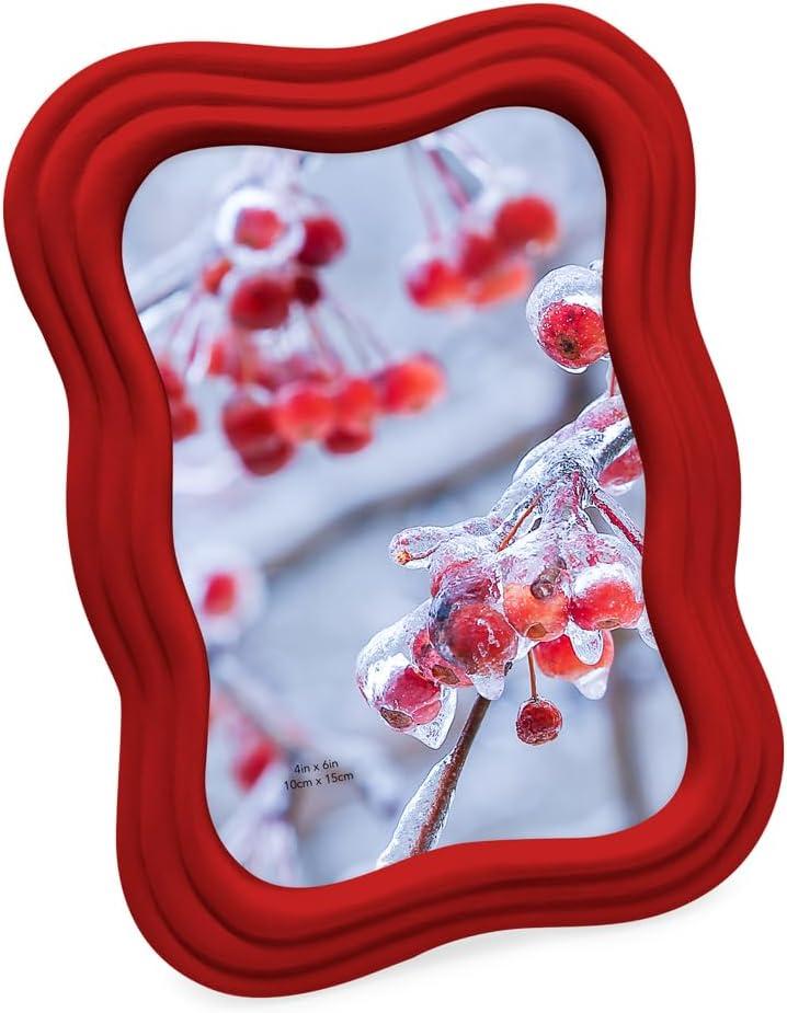 Isaac Jacobs 4x6 Matte Red Curved Deco Frame for Tabletop and Wall Display, Decorative Art, Design, Home Décor, Gift (4x6, Matte Red)