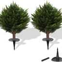 15.7 inch Height Set of Two Artificial Cypress Topiary  Breathe Life & Lushness into Any Space  Lifelike  UV-Resistant Great for Indoors & Outdoor - Easy to Install  Fade-Proof (15.7 inch height (leaves diameter 15.7 inch))