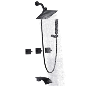 3 Handles Tub Shower Faucet,Bathtub Shower Faucet Set with Tub Spout,Dual 2 in 1 Shower System Complete Tub and Shower Trim Kit,Matte Black