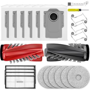 25 Pcs Saros 10R Accessories Kit Compatible with Roborock Saros 10R / Saros 20 / Qrevo CurvX Robot Vacuum,6 Activated Carbon Dust Bags,1 Set Main Brush, 4 HEPA Filters, 6 Mop Pads, 6 Side Brushes