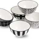 Porcelain Dessert Bowls Ice Cream Bowl - Ceramic Small Bowls 10 oz - Littlebowl for Rice | Soup | Snack | Side Dish - Japanese Black and White Bowl Set of 6 - Microwave and Dishwasher Safe - 4.75 Inch