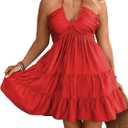 OYOANGLE Women's Plus Size Sleeveless Short Tiered Halter Dress Ruched Tie Back A Line Sundress, Size: XL