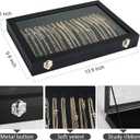 Necklace Organizer Box with Clear Lid Velvet Tray for Jewelry Storage Display Case, 20 Hooks Glass Top Drawer Insert Necklaces Pendants Dustproof Necklace Jewelry Box Organizer & Tray (Black)