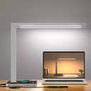 Aluminum LED Desk Lamp with Charging Station, 15W Smart Table Lamp with Type-C Ports & 4 Color Temperature Modes(3000K-6000K), Dimmable Reading Light for Home Office, Bedroom (Includes Adapter) (Silver)