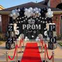 46 Pcs 2026 Prom Send Off Decoration for Home Kit 6 x 6 ft Senior Glitter Black and Silver Prom Backdrop Giant 29 x 2.6 ft Red Runner Carpet 3D Boxes Balloons Class of 2026 Graduation Party Supplies