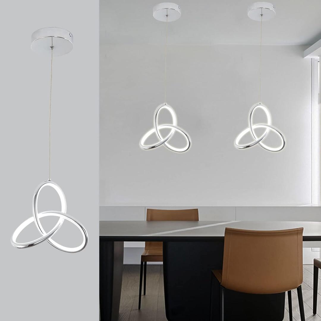 CANEOE Small Modern Led Pendant Light, 5500K Cold White Kitchen Island Pendant Lights Fixtures, Adjustable Integrated Pendant Lamp for Living Room Bedroom Hanging Light, 1 Pack (Chrome)