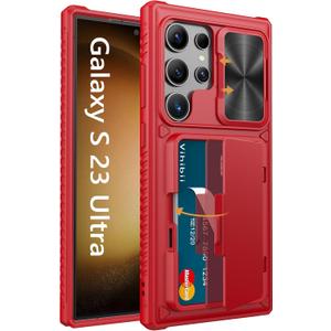 Vihibii for Samsung Galaxy S23 Ultra Case Wallet, Built-in Card Holder, Slide Camera Cover & Stand, Raised Edges Protect Screen & Military Grade Drop Protection for Galaxy S23 Ultra 5G 6.8", Dark Red
