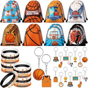 Talltalk 48 Pcs Basketball Team Gifts Sets Basketball Party Favors Toy 16 Drawstring Backpack Goodie Bag Snack Candy Gift Bag 16 Silicone Wristband 16 Keychain for Sports Birthday Party Supplies Decor