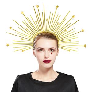 Fantherin Mary Halo Crown Headband Goddess Zip Tie Spiked Halo Crown Halloween Costume Headpiece Headdress for Cosplay Party (Star-gold)