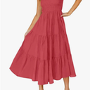 ZESICA Women's 2025 Bohemian Summer Floral Print One Shoulder Sleeveless Smocked Ruffle Tiered Beach Long Midi Dress, Pink XL