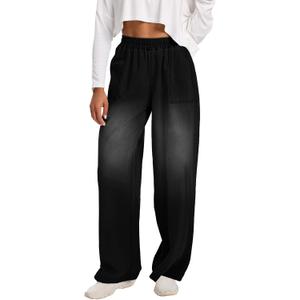 Wide Leg Baggy Jeans, Elastic Waist Jeans for Women Trendy Loose Pants (Medium, Black)