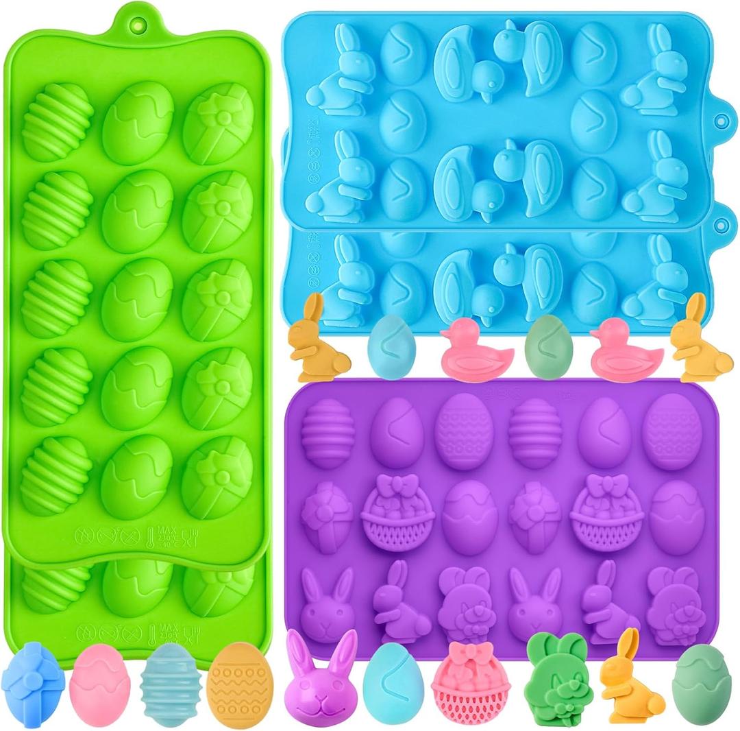 Puyeipt 5 Pack Easter Silicone Chocolate Molds, 3D Easter Egg Rabbit Bunny Basket Duck Baking Molds for Candy, Chocolate, Cake Fondant Decoration