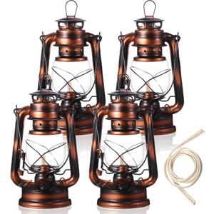 Honoson 4 Pieces Oil Lamp Hurricane Lamp Kerosene Lantern for Indoor Outdoors Decorative Hanging Oil Lantern with Wick for Hiking Emergency Camping Party Decoration(Bronze,10 Inch)