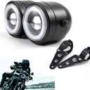 Motorcycle Headlight Assembly LED Double Front Head light with Mounting Brackets Assembly, Front LED Headlamp with DRL High/Low Beam