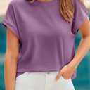 Cicy Bell Womens Cap Sleeve Shirts Tops Casual Crew Neck Tank T-Shirts (Purple)