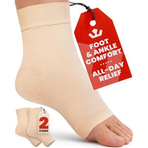 KEMFORD Ankle Compression Sleeve - 1-Pair, Plantar Fasciitis Braces - Open Toe Compression Socks for Swelling, Sprain, Neuropathy, Foot Arch Support for Men and Women - 20-30mmhg, M, Beige
