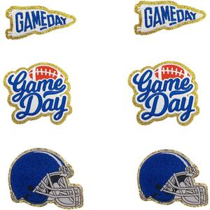 Game Day Embroidered Iron-On Patches Football Helmets Logos Embroidery Patch Chenille Applique Garments for DIY Clothing Jacket Backpack Hat Bag Decor (Blue 4 pcs)