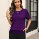 Zeagoo Cable Short Sleeve Sweaters for Women Summer Spring Cute Tops 2026 Trendy Business Causal Outfits Work Blouses Clothes (Purple)