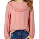 DOKOTOO KIDS Girls Tops Fall Casual Long Sleeve Shirts Lace Crewneck Knit Cute T-Shirt 2025 Trendy Back to School Tee Girl Fashion Dressy Embroidered Blouses Comfort Solid Clothing Pink 8-9 Years