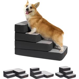4-Step Adjustable Dog Stairs for Beds, Dog Steps for Small Dogs and Cats, Foldable Pet Stairs for Bed Climbing, Non-Slip Pet Step Indoor, Grey