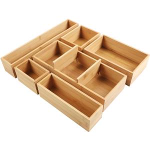 Kootek Bamboo Drawer Organizer with Removable Dividers, 6 Pcs Adjustable Kitchen Drawer Organizer Utensils Bamboo Organizers Silverware Storage Box Cutlery Tray Multi-Use for Bathroom, Makeup, Office