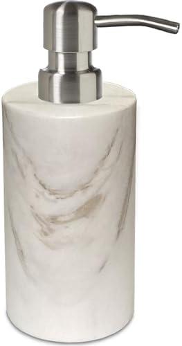 Marble Soap Dispenser with Rust Proof Stainless Steel Pump Refillable White Hand Soap Dispenser for Kitchen Bathroom Countertop-Lotion & Liquid Dispenser (White02)