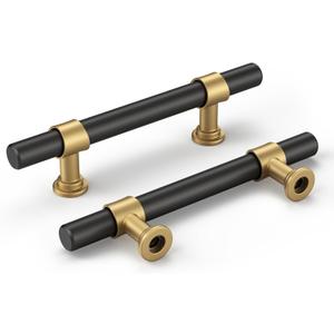 goldenwarm 10 Pack Black and Gold Cabinet Pulls 3 Inch Matte Black Drawer Pulls Gold Kitchen Cabinet Handles Modern T Bar Hardware for Cupboard Bedroom