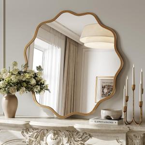 Brightify 30 Inch Round Wall Mirror, Circle Wavy Mirrors with Metal Frame, Round Gold Bathroom Wall Mirror for Over Sink, Living Room, Vanity, Bedroom, Entryway, Fireplace