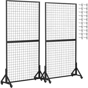 2-Pack 3' W x 6' H Grid Wall Panels with Wheels, Matte Black