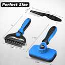 3PCS Self Cleaning Slicker Brush & Pet Grooming Rake & Flea Comb for Dogs, Cats and Horses | Double-Sided Dematting Comb & Skin Friendly Deshedding Grooming Tool | Premium Pet Supplies (Blue)
