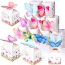 Ctosree 24 Pcs Butterfly Party Favor Boxes Floral Candy Treat Bags Pink Girl Butterfly Gift Paper Box Purple Blue Decor for Princess Birthday Party Spring Baby Shower Supplies