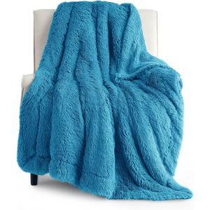 Bedsure Fuzzy Sherpa Faux Fur Twin Blanket Bright Blue Cozy Gifts for Women Men, Soft Fleece Plush Warm Minky Thick Blanket Twin Size for Bed, Room Decor Dorm Essentials Blue Decor Gifts, 60x80