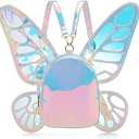 Women's Laser Holographic Backpack Butterfly Angel Wings Casual Daypack Shoulder Bag (Laser Light Blue)