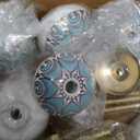 Dresser Knobs for Cabinets and Drawers - Handmade Ceramic Kitchen Cupboard Wardrobe Pull Handle Countryside Boho Decor Furniture Hardware - Green Gold - Pack of 8