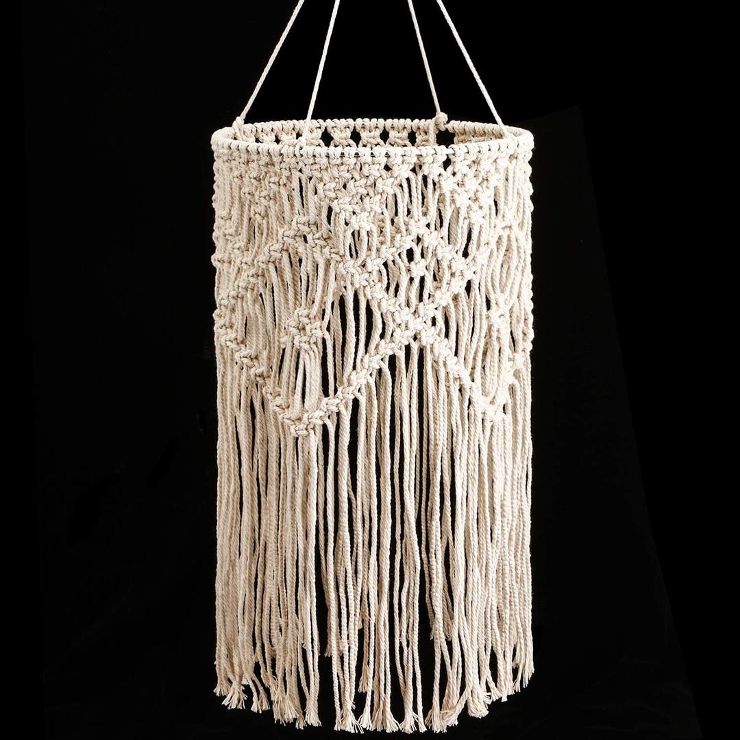 Boao Boho Hanging Lamp Shade Macrame Lamp Shade Light Cover Pendant Ceiling Decor for Living Room, Bedroom and Bathroom, Warm White, Bulb Not Included