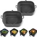 [2 Pack] Silicone Air Fryer Liners Square - Reusable Airfryer Basket - Easy to Clean Air Fryers Pot for 5.8 to 8 Qt Large Air Fryer Baking Tray Oven Accessories, 8.5 Inch
