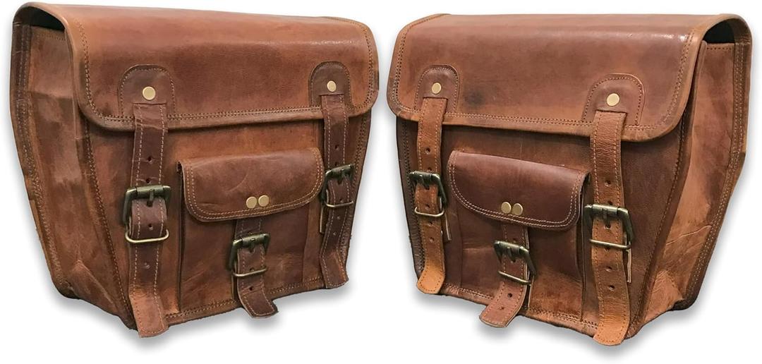 Corium Vintage Style Leather Motorcycle Saddlebags, Biker Bag Set of 2 (10 x x13 Inch)
