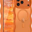Pepmune for iPhone 17 Pro Max Case, Curly Wavy Frame Hard Translucent Matte Clear Back Cover for Women Men Compatible with Magsafe TPU Bumper Shockproof Phone Case for iPhone 17 Pro Max, Orange