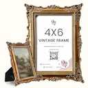 97 Decor 4x6 Antique Picture Frame - Gold Vintage Picture Frames 4x6, Ornate Frames 4 X 6 With Glass Front For Tabletop Photo Display And Wall Hanging, Victorian Poster Frame 4 By 6