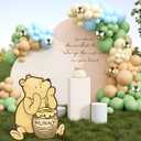 Classic Winnie Bear Baby Shower Birthday Decorations Cutout Large, Neutral Pooh Bear Coroplast Cutout Prop with Stand Balloons Bee Stickers for Winnie Gender Reveal First Birthday Photo Props