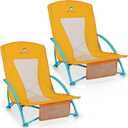 Low Beach Chairs 2 Pack,Folding Compact Low Seat Chairs for Adults w/Mesh Back & Storage Bag,Heavy Duty Chair for Outdoor Sand,Travel,Camping,Picnic,Yellow, 18.83 inches x 22.83 inches x 24.8 inches