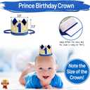 Baby 1st Birthday Boy Decorations with Crown - Baby Boy First Birthday Decorations High Chair Banner - Cake Smash Party Supplies - Happy Birthday ONE Burlap Banner, No.1 Gold and Blue Crown