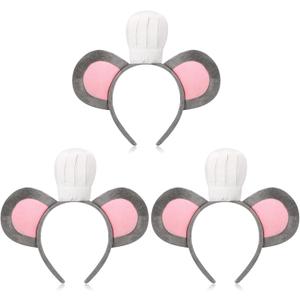 3 Pcs Mouse Headband with Chef Hat Mouse Cartoon Costume Headband for Halloween Cosplay Costume Party Decoration
